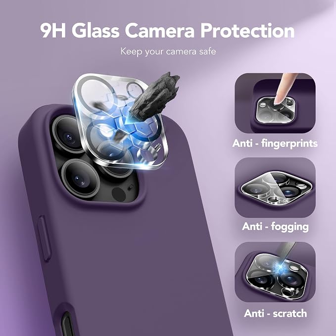 GONEZ Magnetic for iPhone 16 Pro Case, Compatible with MagSafe, [Screen Protector + Camera Lens Protector], Silicone Shockproof Anti-Scratch Protective Phone Case 6.3 inch, Deep Purple