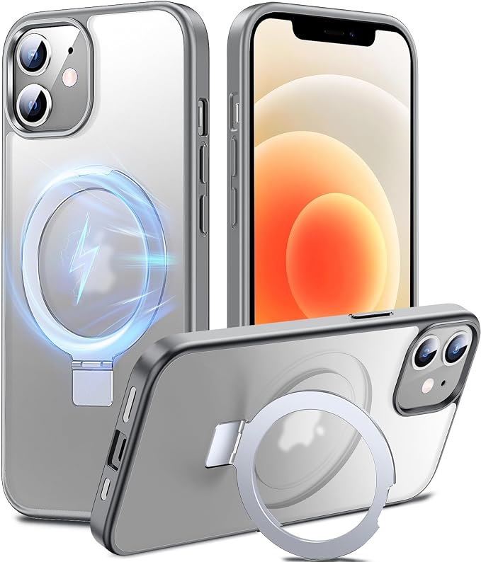 Chicfun 3-in-1 [Magnetic+Kickstand+Ring Holder] for iPhone 12/12 Pro Case Stand Ring Holder Compatible with MagSafe, Military Shockproof Protective iPhone 12/12 Pro Phone Case Kickstand Cover Grey