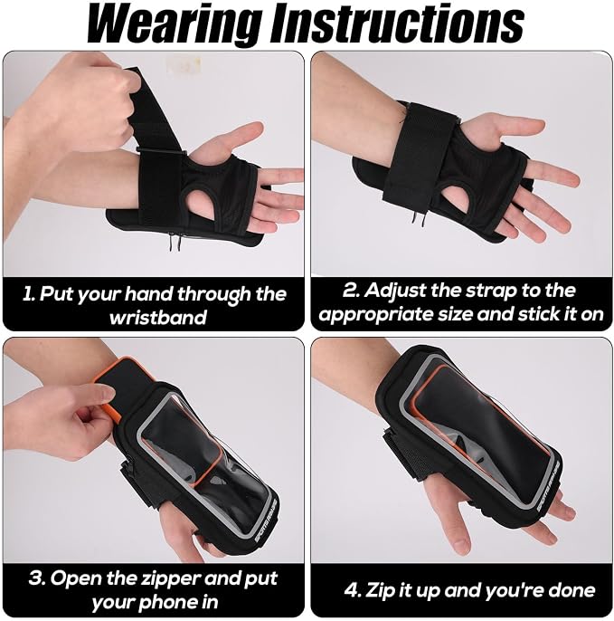 Wristband Phone Holder for Running, Black Handheld Grip Phone Holder Running Armband Wristband Frearm Band for iPhone Pro Max Plus (16/15/14/13/12/11/X/XR) Galaxy S24/S10