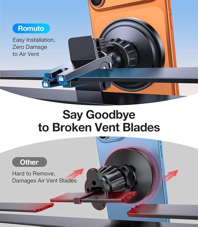 Romuto for MagSafe Car Mount Vent【Strong Magnets】 Magnetic Phone Holder for Car Phone Holder Magnetic Phone Mount Air Vent Clip Cell Phone Holders for Your Car Mount for iPhone 17 Pro Max 16 15 14 13