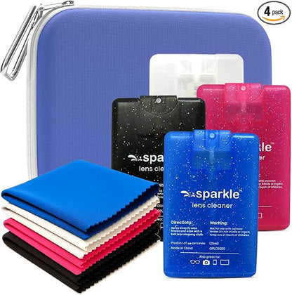Sparkle Anti-Reflective Safe Square Lens Cleaner Spray Kit – 4 (20ml) Glasses Cleaner Spray with Microfiber Cloths & Travel Pouch for Eyeglasses, Lenses & Camera Cleaning Kit (9 Piece Set)
