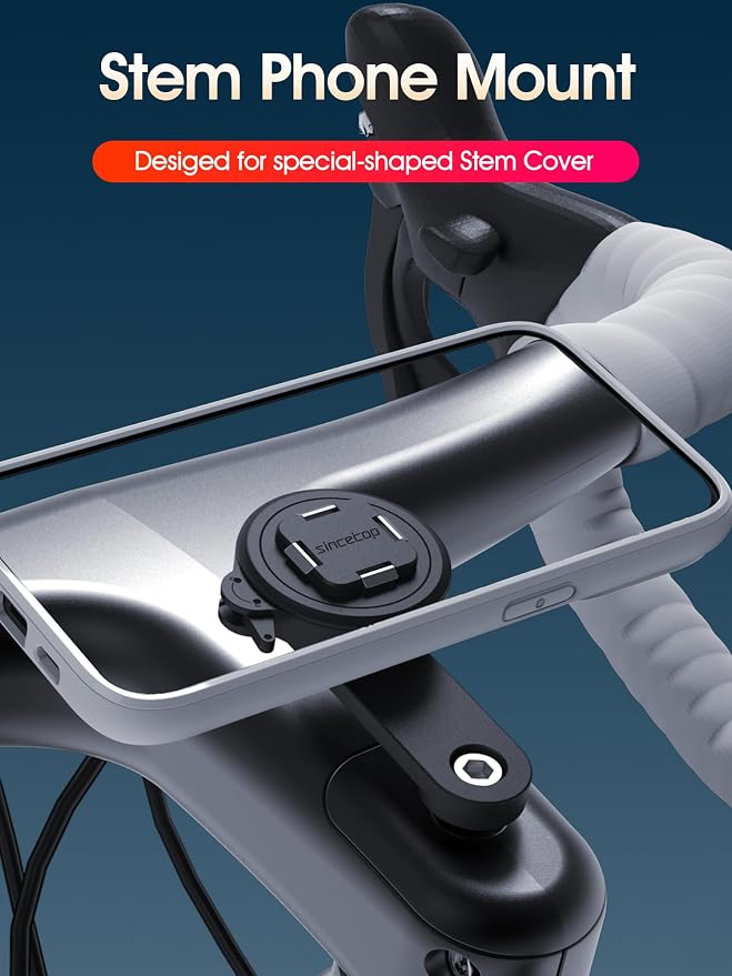 sincetop Bike Phone Mount - Series Q [ Quad ] - Bicycle Stem Cap Phone Holder,Universal Aluminum Handlebar Cell Bracket, Cycling Quick Mount for Mountain&Road&Ebike&Gravel Bike