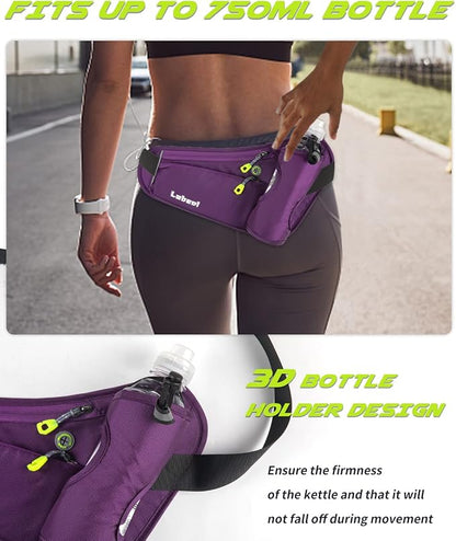 Running Belt, Waterproof Hydration Belt with Water Bottle Holder Hiking Walking Waist Pack Reflective Adjustable Fanny Pack Compatible for Phone Waistband Outdoor