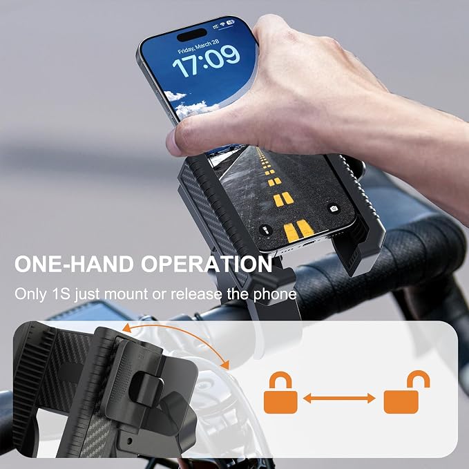 Wonwood_direct Bike Phone Mount, Motorcycle Phone Holder with Not Block Camera, Motorcycle Handlebar Cell Phone Clamp for iPhone 16, iPhone 15 Pro Max/Plus,14,S9, S10 and More 4.5" to 7" Phone
