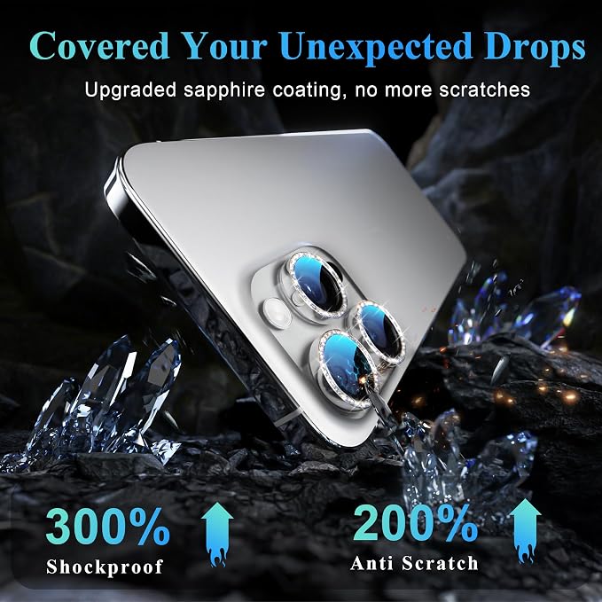 YWXTW Designed for iPhone 16 Pro/iPhone 16 Pro Max Camera Lens Protector Bling, [New Glitter Design] Individual Metal Tempered Glass Camera Cover Accessories Case Friendly (White Titanium)