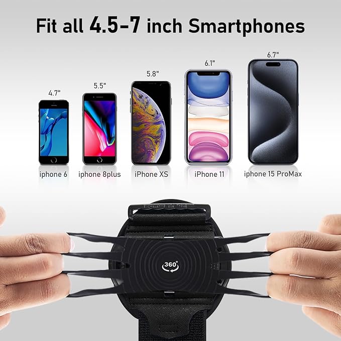 Wristband Phone Holder for Running,Forearm Armbands 360° Rotatable & Detachable Compatible with All 4.5-7 inch Cellphone for iPhone 16/15/14/Pro/ProMax/13/12/11/mini/XS/XR,for Workout Jogging