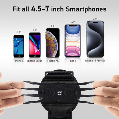 Wristband Phone Holder for Running,Forearm Armbands 360° Rotatable & Detachable Compatible with All 4.5-7 inch Cellphone for iPhone 16/15/14/Pro/ProMax/13/12/11/mini/XS/XR,for Workout Jogging