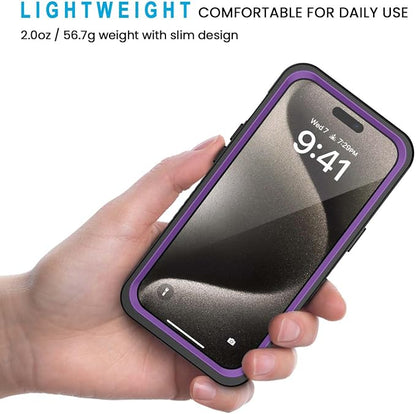 Lanhiem for iPhone 15 Pro Max Case, IP68 Waterproof Dustproof Shockproof Cases with Built-in Screen Protector, 360 Full Body Heavy Duty Rugged Phone Cover for iPhone 15 Pro Max - 6.7 inch (Purple)