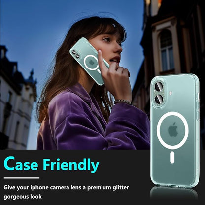 Camera Lens Protector for iPhone 16/iPhone 16 Plus, Bling Glitter Camera Cover with 9H Tempered Glass Metal Ring, Anti-Scratch Camera Protector for iPhone 16/iPhone 16 Plus (Glitter - Green)