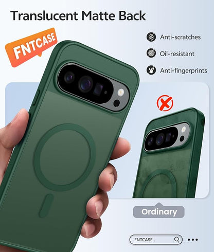 FNTCASE for Google Pixel 10 Pro Case: for Pixel 10 Case [Fit for Magsafe] Translucent Matte Cases with [Screen Protector] Military Grade Shockproof Protective Magnetic Phone Cover (6.3inch - Green)