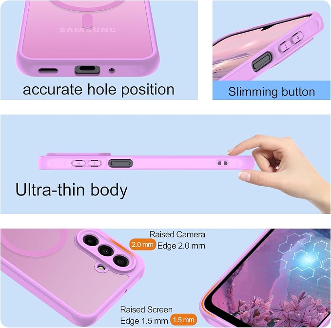 Compatible for Samsung Galaxy A17 5G Phone Case: A17 Case [Mag-Safe Fit] with 2PC Tempered Glass Screen Protector,Matte Translucent Soft-Touch Skin/Full Body Protection for Cell Phone A 17 Cover,Pink
