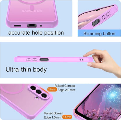 Compatible for Samsung Galaxy A17 5G Phone Case: A17 Case [Mag-Safe Fit] with 2PC Tempered Glass Screen Protector,Matte Translucent Soft-Touch Skin/Full Body Protection for Cell Phone A 17 Cover,Pink