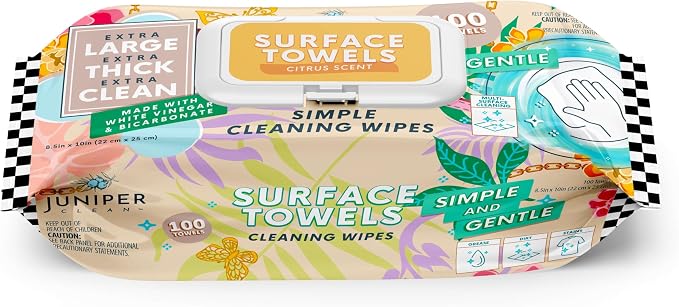 Single Surface Cleaning Wipes Bleach Free, Thick & Large Dispose, All-Purpose Cleaner for Bathroom, Kitchen, Office, 100 Count Soft Flow, Biodegradable, Citrus Scent