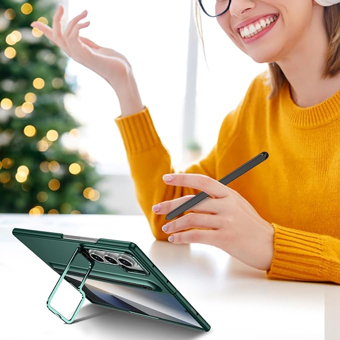 Slim PC phone Case for Samsung Galaxy Z Fold 6 phone case with Built-in S Pen Holder, Adjustable Camera Kickstand, Anti-Scratch Front Screen Protector | Shockproof Matte Finish mobile case Cover green