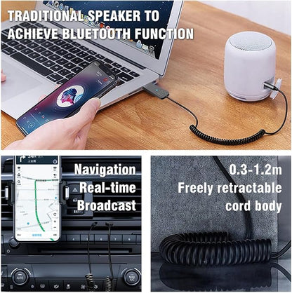Aux Bluetooth Adapter 5.3 with Built-in Microphone Bluetooth Receiver USB-3.5mm Wireless Car Kit Auxiliary Incoming Hands-Free Calls Compatible with Car Speaker and Home Audio(T07) ﻿