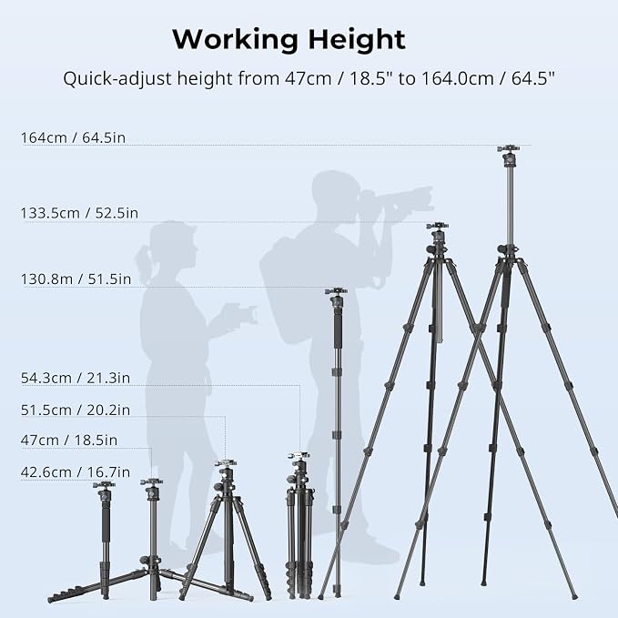 SmallRig CT25 64.5"/164cm Horizontal Overhead Tripod for iPhone & Camera, with Phone Holder & Carrying Bag, 22lb Max Load Aluminum Lightweight Camera Tripod for Overhead Shots/Live Streaming