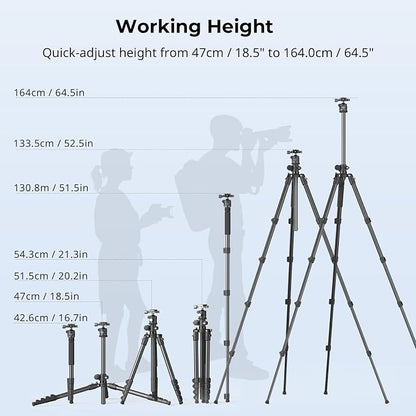 SmallRig CT25 64.5"/164cm Horizontal Overhead Tripod for iPhone & Camera, with Phone Holder & Carrying Bag, 22lb Max Load Aluminum Lightweight Camera Tripod for Overhead Shots/Live Streaming
