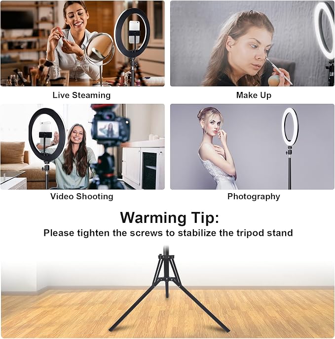 13" Selfie Ring Light with 76" Tripod Stand & 3 Phone Holder, LED Camera Ringlight with 48 RGB Colors Modes & Musical Rhythm Mode and 12 Brightness Dimmable for Makeup/Photography/Videos/Vlog/TikTok