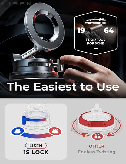 LISEN for Magsafe Car Mount, Phone Holders for Your Car, Magnetic Car Accessories for Women Men Truck Jeep BMW, Vacuum Gifts for Mother Day for iPhone 17 Pro Max 16 15 14 13 12, Samsung S26, Black