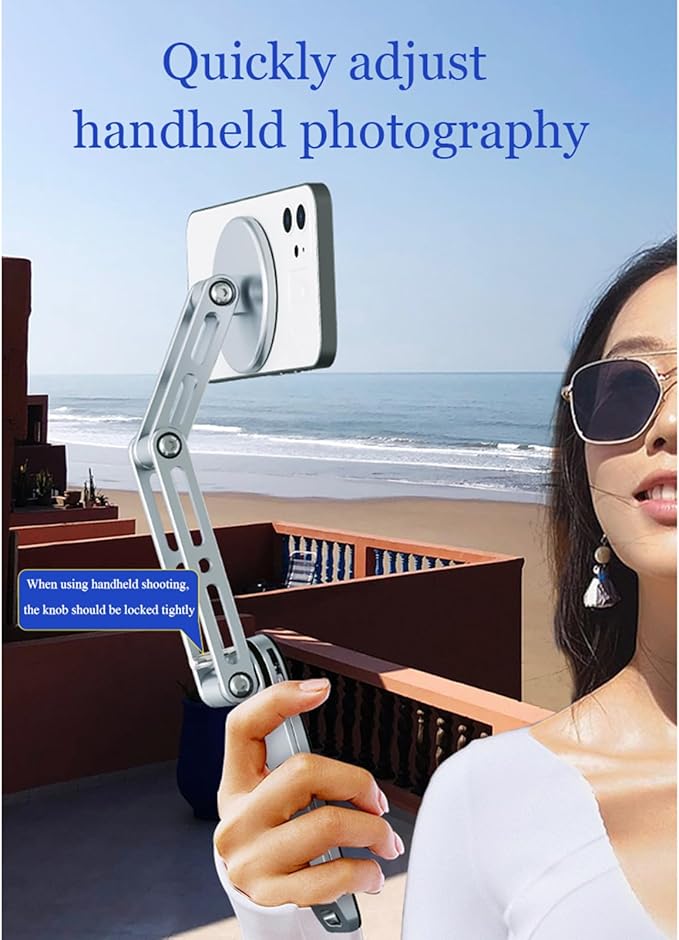 Magnetic Tripod for iPhone 16/15/14/13/12 Series & iPads,Aluminium Mini Magsafes Tripod for iPhone & Magsafes,360° Adjustable Triple Fold Design Magnetic Phone Stand