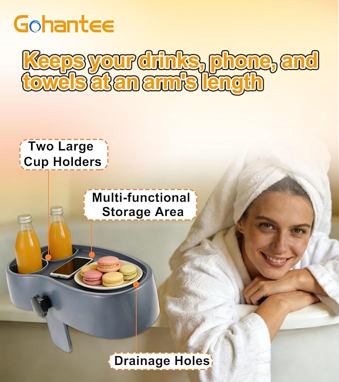 Hot Tub Tray, Adjustable Aboveground Bathtub Tray with 2 Cup Holder, Spa with Wall Thickness of 3.5'' to 7.5'', Nonslip Hot Tub Table Tray Accessories Shelf Drinks Snacks Phone Holder for Spa Bathtub