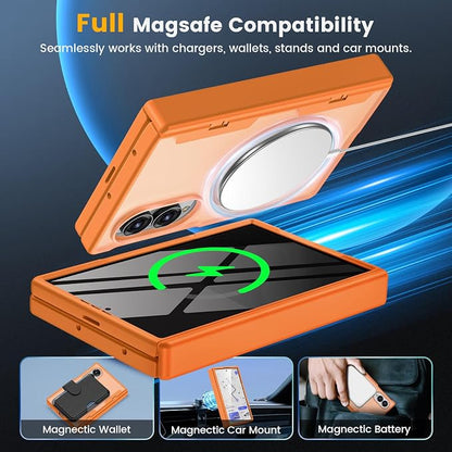 Caka Magnetic for Samsung Galaxy Z Fold 8 Case with Hinge Protection Orange | Compatible with MagSafe, Built-in Outer Screen Protector, Hinge Guard, Translucent Matte Back, 360° Hybrid Drop Defense