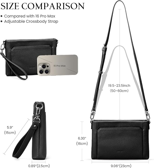 befen Genuine Leather Wristlet Wallet for Women Soft RFID Leather Clutch Purse with Built in Wallet Trendy Crossbody Bag