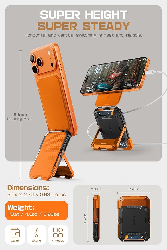 SUPCASE for MagSafe Wallet with Stand, Magnetic Wallet for Men, [Hold 5 Cards] [Adjustable Stand] [RFID Blocking] Phone Credit Card Holder Tripod for iPhone 17/16/15/14/13/12 Series, Coral