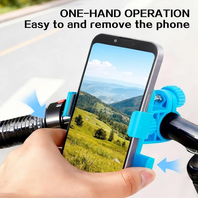 Motorcycle Bike Phone Mount, Bike Cell Phone Holder Clip, Bicycle Scooter Handlebar Clamp, for iPhone 17 16 15 14 Pro Max, Galaxy S25 S24 Ultra, 4.7-7" Phones, Blue