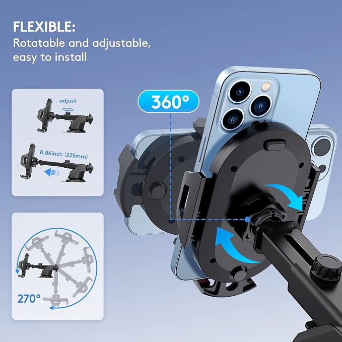 Car Phone Holder Mount, [Strong Suction Cup] [Military Grade Durable] for Windshield and Dashboard, Adjustable Long Arm Compatible with iPhone 17 16 15 14 Pro Max and All Smartphones,Red
