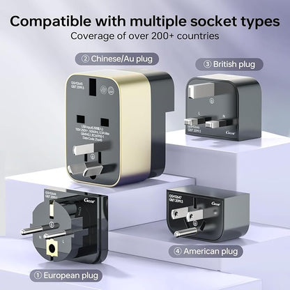 Universal Travel Adapter 45W, GaN Fast Wall Charger Outlets with PD 3.0 USB-C & USB-A Ports, Surge Protected Worldwide Plug Adaptor for US to European China UK Italy Ireland, Type A B C E F G I