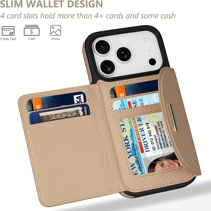 Keallce Wallet Case for iPhone 17 Pro 6.3'', Flip Case with RFID Blocking Card Holder Slots Kickstand, PU Leather Protective Folio Cover for Women, Yellow