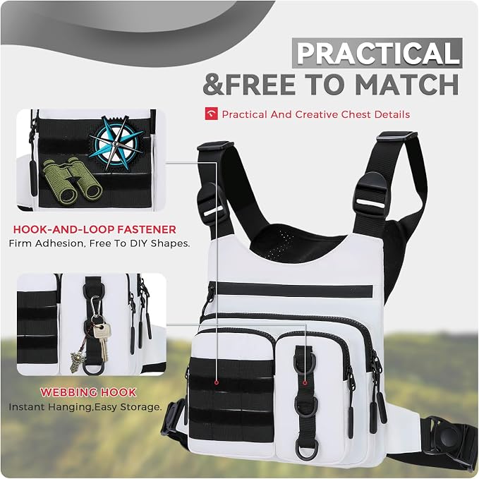 Criuage Outdoor Chest Bag for Men, Lightweight Running Vest with Water Bottle Pocket, EDC Chest Pack for Hiking, Cycling