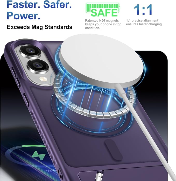 RMOCR for Samsung Galaxy S25 Edge Case with Screen Protector+Lanyard Wrist Strap,Magnetic Translucent Matte Rugged Slim Phone Cover Built in Invisible Kickstand [Fit for MagSafe],2025 Purple
