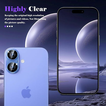 Camera Lens Protector for iPhone 16 / iPhone 16 Plus Camera Lens Protector [Strong Adsorption] [Not Easy to Break] Metal Tempered Glass Rear Camera Screen Cover - Blue