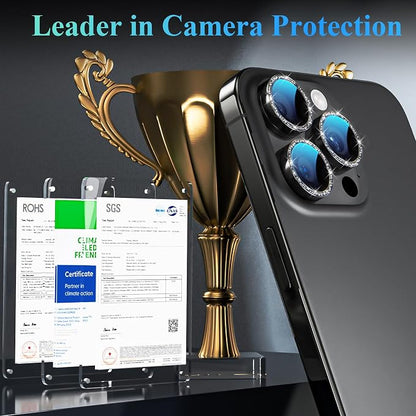 YWXTW Designed for iPhone 16 Pro/iPhone 16 Pro Max Camera Lens Protector Bling, [New Glitter Design] Individual Metal Tempered Glass Camera Cover Accessories Case Friendly (Black Titanium)