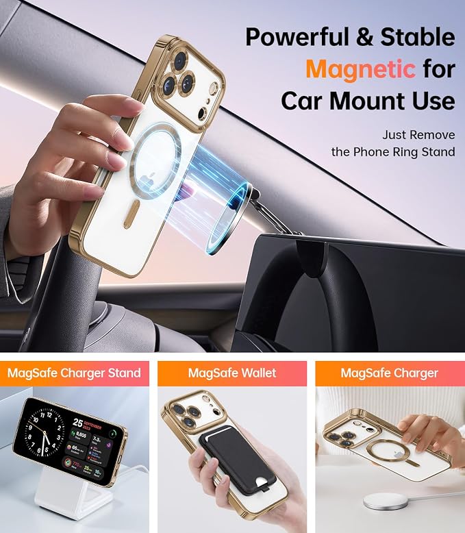 Magnetic Case Designed for iPhone 17 Pro Max with Removable Phone Ring Stand, Glitter Card & Wrist Strap, Compatible with MagSafe, Built in Mirror, Phone Ring Holder + Phone Case Kit, Desert Titanium