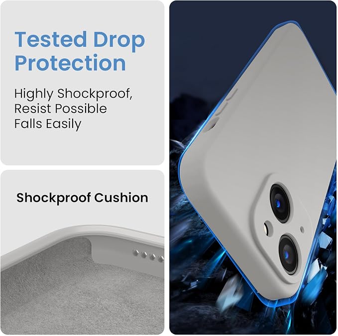 FireNova Designed for iPhone 15 Case, Silicone Upgraded [Camera Protection] Phone Case with [2 Screen Protectors], Soft Anti-Scratch Microfiber Lining Inside, 6.1 inch, Natural Titanium