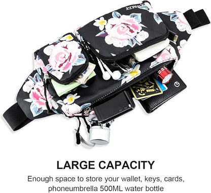 CXWMZY Fanny Packs For Women & Men, Waist Bag Hip Bum Bag Strap Extension Large Capacity Easy Carry Any Phone Passport Wallet for Outdoors Workout Traveling Casual Running Hiking Cycling Dog Walking