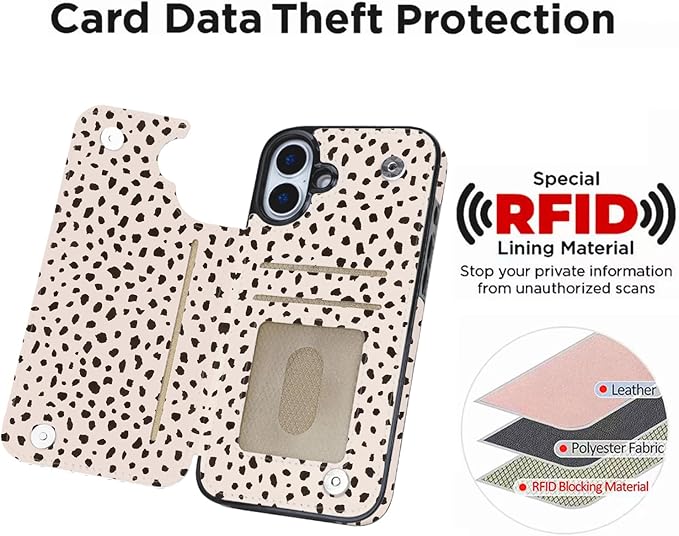 uCOLOR for iPhone 17 Wallet Case with Card Holder PU Leather RFID Blocking Design iPhone 17 flip case for Women Men Magnetic Clasp Kickstand Design 6.3 inch (Almond Latte Polka Dot)