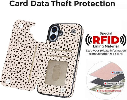 uCOLOR for iPhone 17 Wallet Case with Card Holder PU Leather RFID Blocking Design iPhone 17 flip case for Women Men Magnetic Clasp Kickstand Design 6.3 inch (Almond Latte Polka Dot)