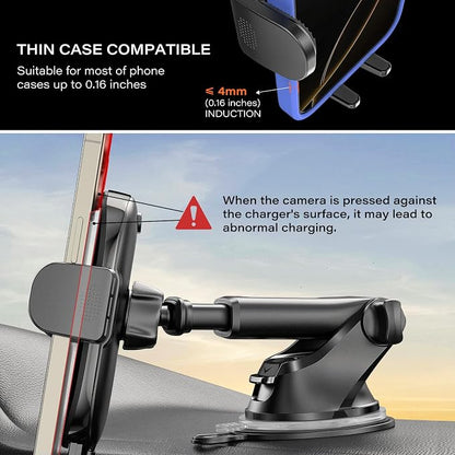 APPS2Car Suction Phone Mount Wireless Car Charger, 15W Dashboard Wireless Charger for Car, Compatible with iPhone, Samsung, LG and More