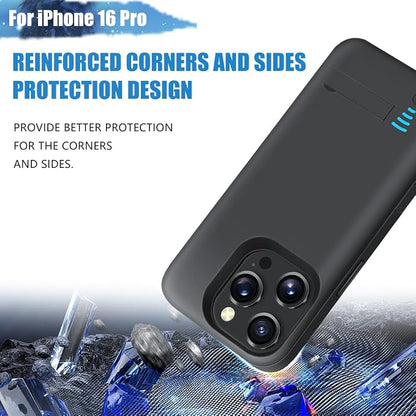Sitong Battery Case for iPhone 16 Pro, 5000mAh Rechargeable Extended Battery Charging/Charger Case, Add 100% Extra Juice (6.3 Inches) Black