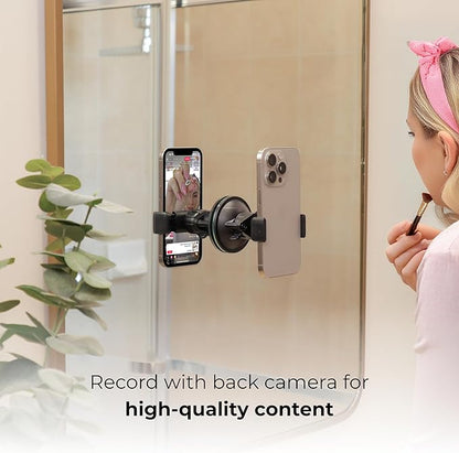 Universal Phone Holder, Record with Front and Back Camera, Shower Mirror Bathroom Phone Holder, Adjustable Wall Mount Stand, TikTok YouTube Vlog Video Recording Kit Influencer Essentials Accessories