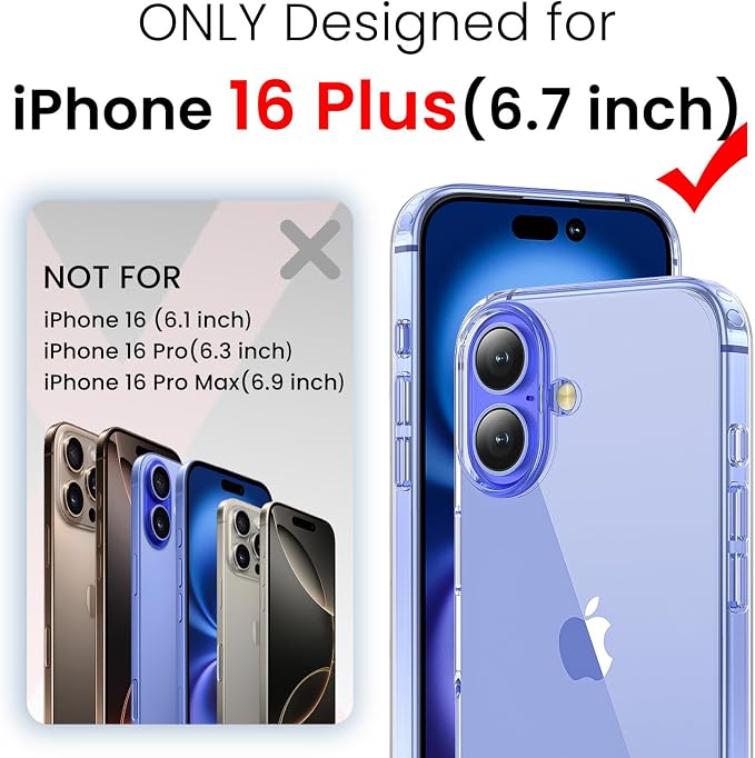 3 in 1 for iPhone 16 Plus Case Transparent | Screen Protector *1 & Camera Lens Protector*1, Yellowing-Resistant Acrylic Back