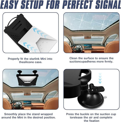 ACOVE Suction Car Cup Mount for Starlink-Mini,2-in-1 Satellite Dish Mounts Protective Silicone Case & Strong Suction Cup Stable Satellite Signal with Hook & Handle for Car Window/RVs/Road Trips,Black