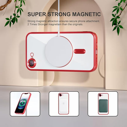 Misea Magnetic for iPhone 17e / 16e Case Compatible with MagSafe [Never Yellowing] [Military Grade Drop Protection] Full Camera Lens Protector Plating Soft Clear Phone Case for Women 6.1 inch, Red