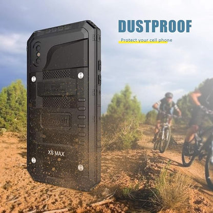 Mitywah Waterproof Case for iPhone Xs MAX, Heavy Duty Military Grade Shockproof Case Built-in Screen Protector, 360° Full Body Protective Armor Metal Phone Case for iPhone Xs MAX, Black