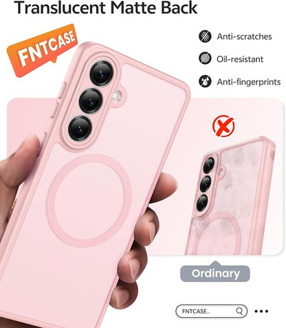 FNTCASE for Samsung Galaxy S26+ Plus Case: [Fit for Magsafe] [Full Camera Protection + Screen Protector] Translucent Matte Military Grade - Shockproof Protective Phone Cover for S26 Plus - Pink