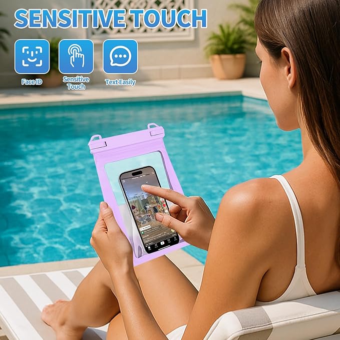 Large Floating Waterproof Phone Pouch, Cell Phone Dry Bag for iPhone 17 16 15 14 13 Pro Max Galaxy Google All Phones, IPX8 Waterproof Bag for Beach Vacation Purple